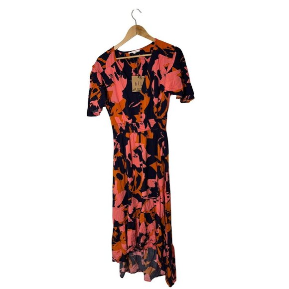 NWT Abel The Label Anthropologie Navy Pink Orange Hi Lo Clare Dress L Large Wome - Picture 2 of 12